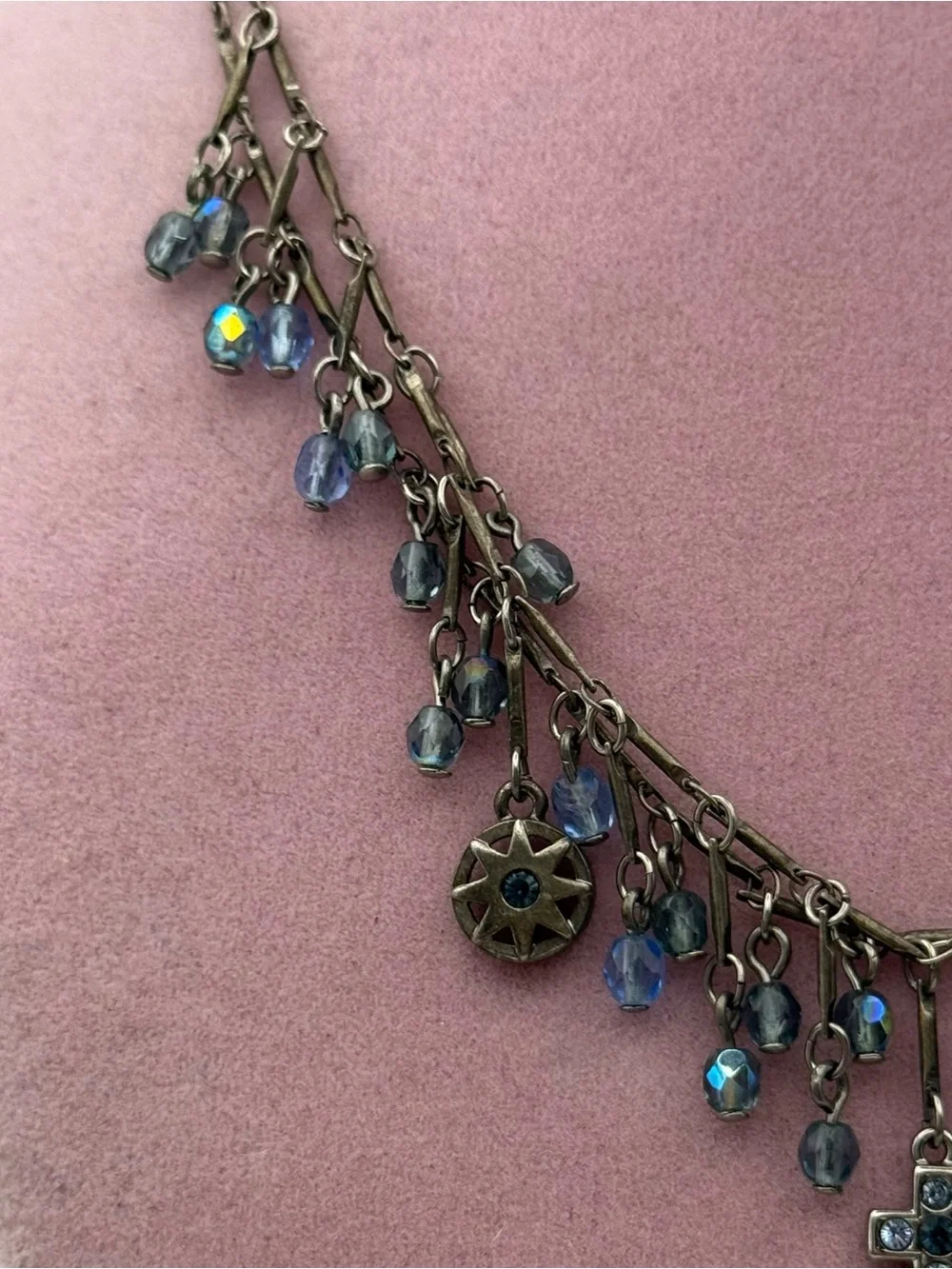 Vintage multi layered Delicate Blue Crystal Charm Necklace - Unbranded